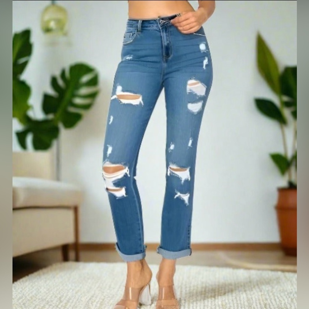 NEW Distressed Ripped Encore Jeans, Boyfriend Cropped, Plus 1xl/2xl/3xl